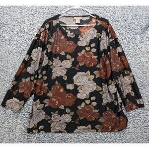 VTG Express Top Size M Boho 90s Dark Floral Fairy Grunge Relaxed Fit Goth Black